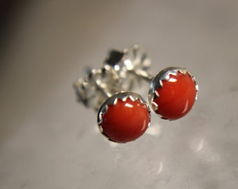 Mediterranean Coral and Sterling Post Earrings--5 mm