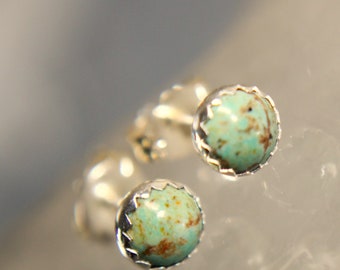 5mm Egyptian Green Turquoise Post Earrings-Sterling Silver
