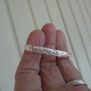 Sterling Silver Cuff with Spirals and Flowers for Newborn or One Year Old Baby image 3