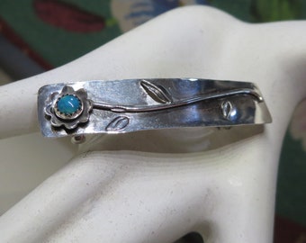 Handmade Sterling and Turquoise Barrette  2 1/8"