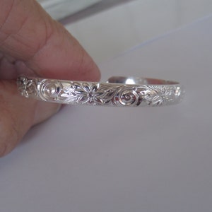 Sterling Silver Cuff with Spirals and Flowers for Newborn or One Year Old Baby image 4