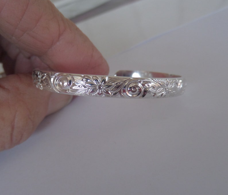 Sterling Silver Cuff with Spirals and Flowers for Newborn or One Year Old Baby image 4