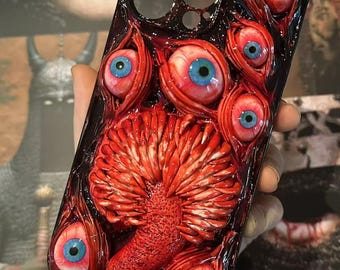 Handmade Cthulhu Phone Case with Fangs and Bloody Tongue : Horror Cover for iPhone & Samsung