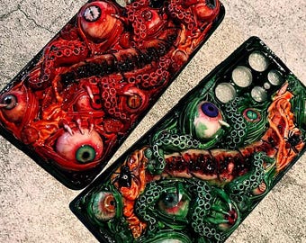 Cthulhu Phone Case with Tentacle & Eyeball: Handmade Horror art cover for iphone, Samsung, gothic gift for him her