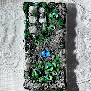 Custodia per telefono gotica, design 3D con occhio di demone e pentagramma, decorazione in metallo con teschio e serpente, arte gotica per iPhone Samsung, regalo stregonesco