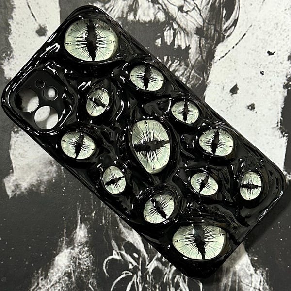 Glowing Cat Eye Phone Case, Handmade 3D Gothic Horror Case for iPhone Samsung Pixel, Glow in Dark Case