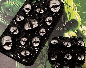 Glow in the Dark Cat Eyes Phone Case: Handmade Horror Design for iphone & Airpods, gothic gifts