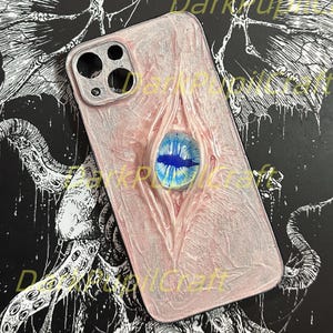 Handmade Gothic Horror Phone Case with 3D Eyeball – Flesh Texture Resin Cover for iPhone & Samsung image 1