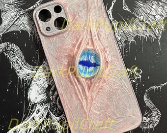 Handmade Gothic Horror Phone Case with 3D Eyeball – Flesh Texture Resin Cover for iPhone & Samsung