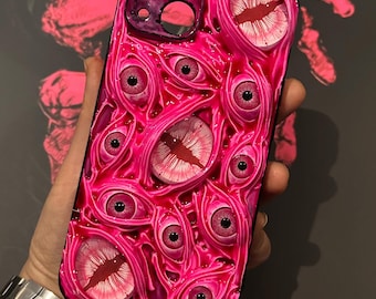 Funda para teléfono con globo ocular brillante de terror, diseño que brilla en la oscuridad, arte de terror 3D para iPhone y Samsung, regalos alternativos