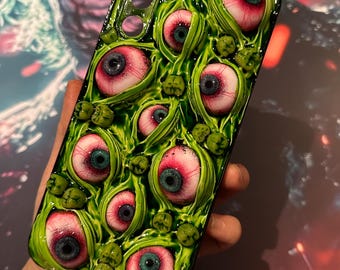 Biomechanische horrortelefoonhoes, 3D-oogbolontwerp, realistische aderen en pupillen, griezelig cadeau voor horrorfans, unieke iPhone Samsung-hoes