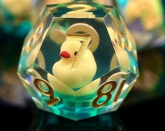 DND Dice Set – Handmade Sharp Edge Resin Polyhedral Dice with Duck, Kawaii RPG Gift D6 D20 Dungeons and Dragons Dice Set