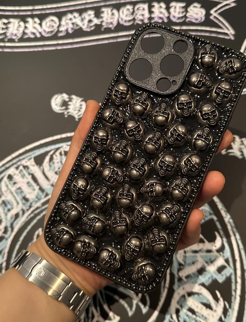 Gothic 3D Skull Phone Case, Punk Metal Cover for iPhone & Samsung, Alternative Horror Gift image 1