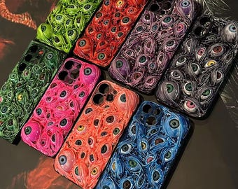 Horrible 3D Colored Pupils Human Eyes Goth Phone Case, 16 15 14 12 Mini 11 SE 8 Plus X XR XS iPhone Case, Galaxy Z Flip 6, Google Pixel Case