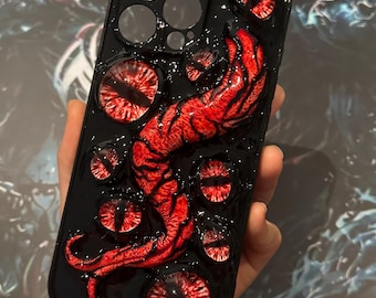 Horrible Bloody Tongue & Red Glowing Cat Eyes Phone Case,16 15 14 12 Mini 11 SE 8 Plus X XS XR iPhone Case,Galaxy Z Flip 6,Google Pixel Case