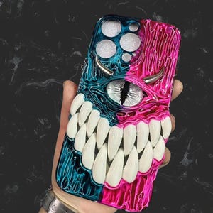 3D Eyeball Phone Case, Gothic Horror Resin Case for iPhone & Samsung, Pixel, Biodegradable Phone Cover, Handmade Textured Grip, Daily Use Ocean Blue+Rose Red
