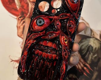 Handmade Horror Phone Case with Bloody Glass Eyeballs, 3D Creepy Eye Art for iPhone Samsung Google Pixel, Halloween Gift