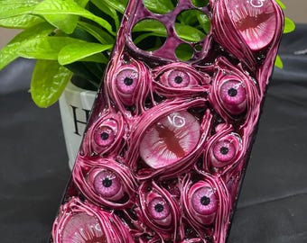 Freaking Cute Rose Red Pupils Phone Case, 16 Pro Max 15 13 Mini 12 11 SE 8 Plus X XR XS iPhone 16e Case, Galaxy Z Flip 6, Google Pixel Case