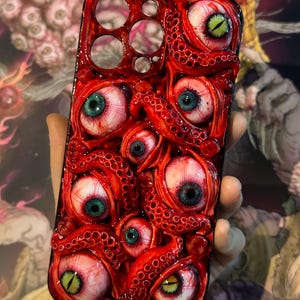 Bloody Cthulhu Tentacules Eyes Coque de portable, 16 Pro Max 15 14 12 Mini 11 SE 8 Plus X XR pour iPhone, Samsung Galaxy Z Flip 6, Google Pixel Case
