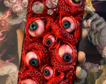 Bloody Cthulhu Tentacles Eyes Phone Case, 16 Pro Max 15 14 12 Mini 11 SE 8 Plus X XR iPhone Case, Samsung Galaxy Z Flip 6, Google Pixel Case