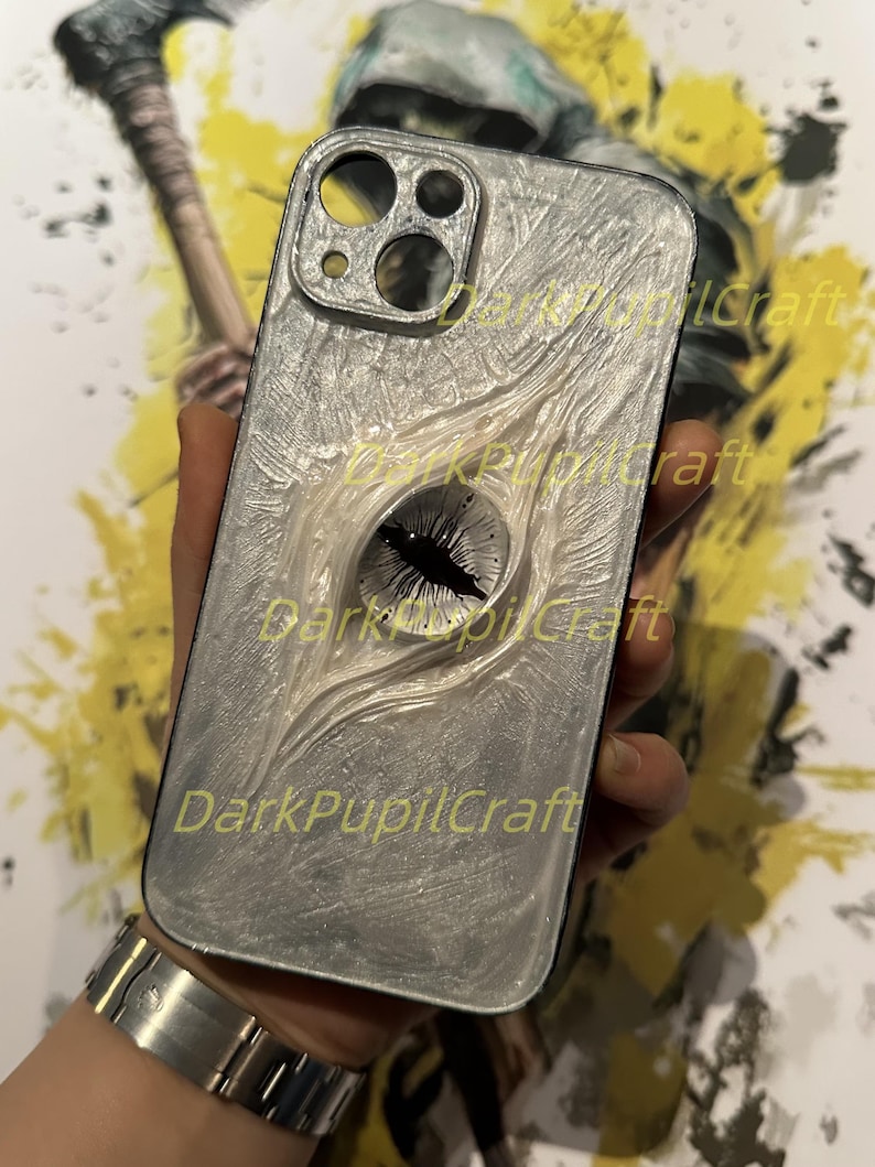 Handmade Gothic Horror Phone Case with 3D Eyeball – Flesh Texture Resin Cover for iPhone & Samsung Light yellow