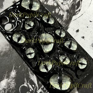 Glowing Cat Eye Phone Case, Handmade 3D Gothic Horror Case for iPhone Samsung Pixel, Glow in Dark Case