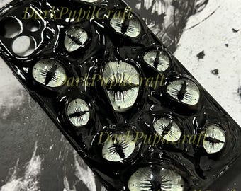 Glowing Cat Eye Phone Case, Handmade 3D Gothic Horror Case for iPhone Samsung Pixel, Glow in Dark Case