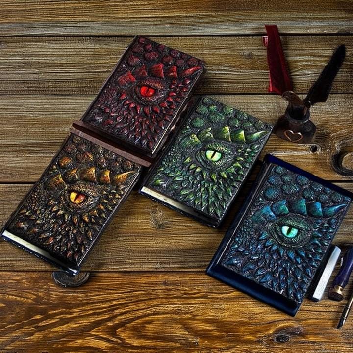 HorrorEyeArt 3D Dragon Eye Embossed Journal, Resin Engraving A5 Notebook for Dragon Lovers, Hardcover Notepad Halloween Gifts Retro Diary