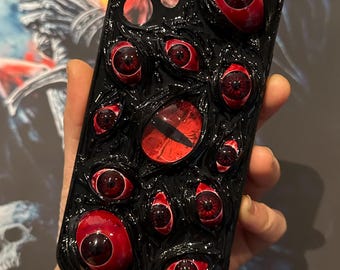 Bio-Horror Gothic Phone Case, 3D Eyeball Cluster Design,  Biomechanical cover for iPhone & Samsung, Gothic Tech Gift