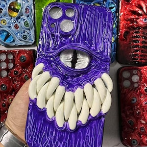 3D Eyeball Phone Case, Gothic Horror Resin Case for iPhone & Samsung, Pixel, Biodegradable Phone Cover, Handmade Textured Grip, Daily Use Purple