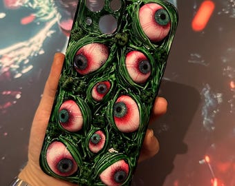 HorrorEyeArt Creepy 3D Eye & Teeth Phone Case, 16 15 14 12 Mini 11 SE 8 Plus X XR XS iPhone Case, Samsung Galaxy Z Flip 6, Google Pixel Case