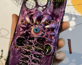 3D Creepy Skeleton Phone Case with eyeball, Horror art cover for iPhone &Samsung Galaxy Ultra, Gothic Gift for him her