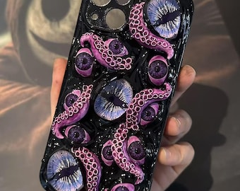 Cthulhu Tentacles Glowing Eye Phone Case, 16 Pro Max 15 14 12 Mini 11 SE 8 Plus X XR iPhone Case, Samsung Galaxy Z Flip 6, Google Pixel Case