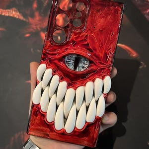 3D Eyeball Phone Case, Gothic Horror Resin Case for iPhone & Samsung, Pixel, Biodegradable Phone Cover, Handmade Textured Grip, Daily Use Red