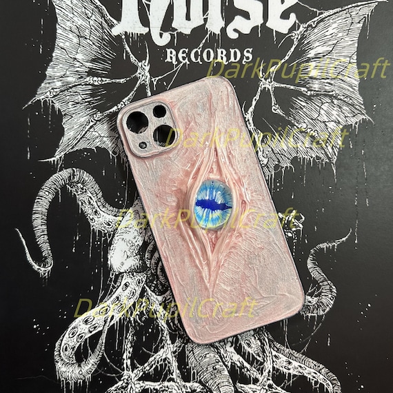 Handmade Gothic Horror Phone Case with 3D Eyeball – Flesh Texture Resin Cover for iPhone & Samsung