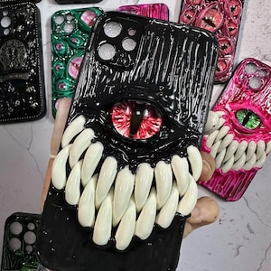 3D Eyeball Phone Case, Gothic Horror Resin Case for iPhone & Samsung, Pixel, Biodegradable Phone Cover, Handmade Textured Grip, Daily Use Black