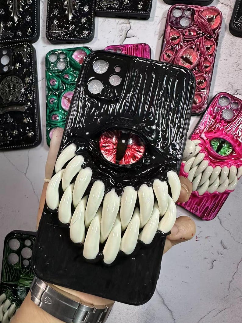 3D Eyeball Phone Case, Gothic Horror Resin Case for iPhone & Samsung, Pixel, Biodegradable Phone Cover, Handmade Textured Grip, Daily Use Black