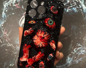Horrible Ghost Doll & Blood Human Eye Phone Case, 16 Pro Max 15 14 12 Mini 11 SE 8 Plus X XR iPhone Case, Galaxy Z Flip 6, Google Pixel Case