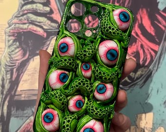 Horrible Cthulhu Tentacle Eye Phone Case, 16 Pro Max 15 14 12 Mini 11 SE 8 Plus X XR iPhone Case, Samsung Galaxy Z Flip 6, Google Pixel Case