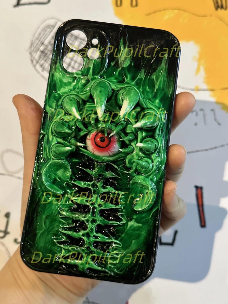 Bio-Horror Phone Case, 3D Flesh Texture, Realistic Grip Design, Creepy Horror Art for iPhone & Samsung, Horror Lover Gift Green
