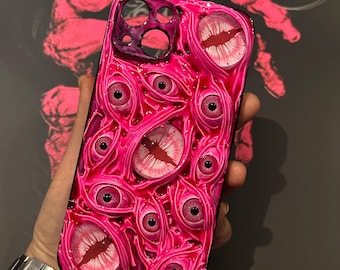 Freaking Cute Rose Red Pupils Phone Case, 16 Pro Max 15 13 Mini 12 11 SE 8 Plus X XR XS iPhone 16e Case, Galaxy Z Flip 6, Google Pixel Case