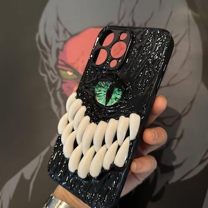 3D Eyeball Phone Case, Gothic Horror Resin Case for iPhone & Samsung, Pixel, Biodegradable Phone Cover, Handmade Textured Grip, Daily Use Black+Green Eye