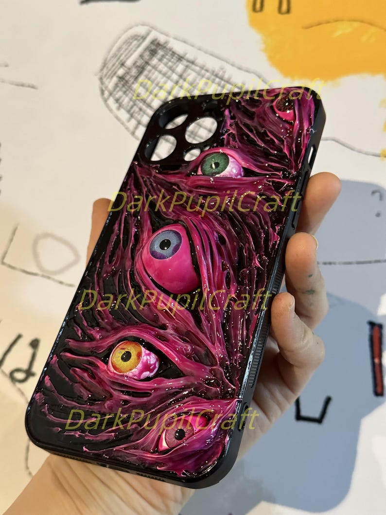 Funda de teléfono con ojos humanos de terror 3D - Funda gótica para iPhone 17/16/15 ProMax y Samsung, Google Pixel, Motorola Razr, regalo de Halloween imagen 7