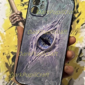 Handmade Gothic Horror Phone Case with 3D Eyeball – Flesh Texture Resin Cover for iPhone & Samsung Light Purple