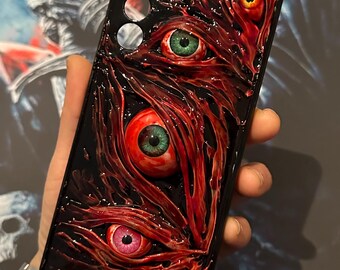 3D Horror Human Eyes Phone Case -  Gothic Phone Cover for iphone 17/16/15 ProMax& Samsung, GooglePixel, Motorola Razr, Halloween Gift