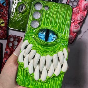 3D Eyeball Phone Case, Gothic Horror Resin Case for iPhone & Samsung, Pixel, Biodegradable Phone Cover, Handmade Textured Grip, Daily Use Green