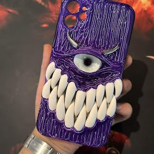 3D Eyeball Phone Case, Gothic Horror Resin Case for iPhone & Samsung, Pixel, Biodegradable Phone Cover, Handmade Textured Grip, Daily Use Purple (cow horns)