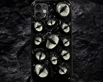 Glowing Cat Eye Phone Case, Handmade 3D Gothic Horror Case for iPhone Samsung Pixel, Glow in Dark Case