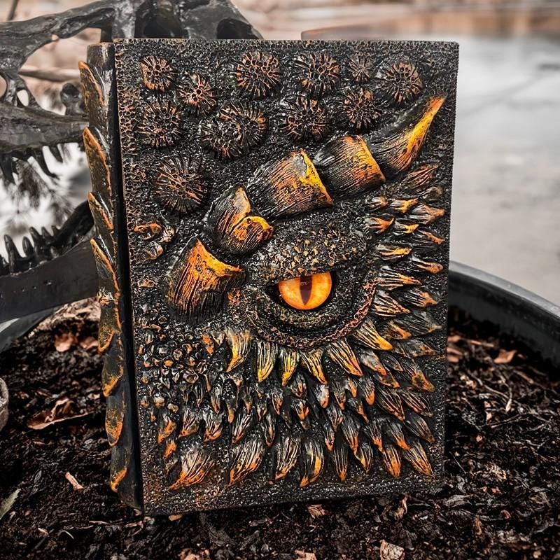HorrorEyeArt 3D Dragon Eye Embossed Journal, Resin Engraving A5 Notebook for Dragon Lovers, Hardcover Notepad Halloween Gifts Retro Diary