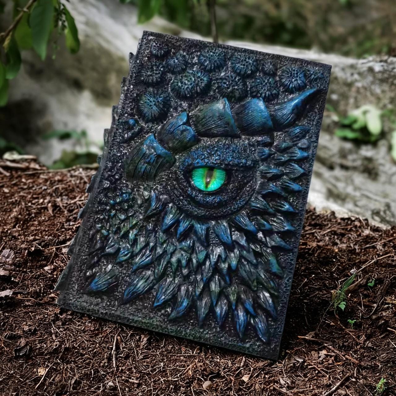 HorrorEyeArt 3D Dragon Eye Embossed Journal, Resin Engraving A5 Notebook for Dragon Lovers, Hardcover Notepad Halloween Gifts Retro Diary